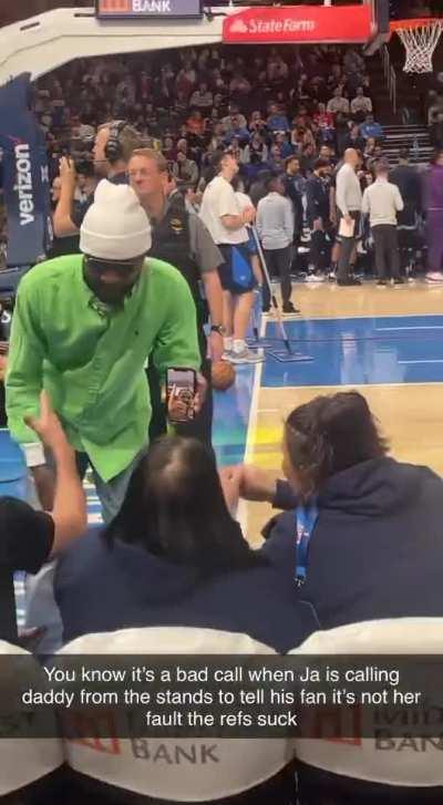 [@j_Daniels17] Ja Morant FaceTimed the courtside Grizzlies fans after he was ejected from the locker room