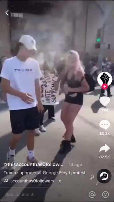 The ONLY peaceful person in this crowd is wearing a trump shirt, sorry for the TikTok video
