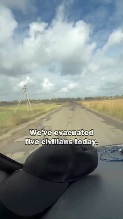 Russian drone shot down during evacuation of civilians from Hryshyne village in Donetsk region by Ukrainian soldiers and international volunteer. Published 12.10.2025