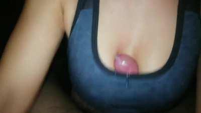 Using her bra to finish him off