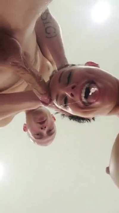 Sloppily sucking a big cock