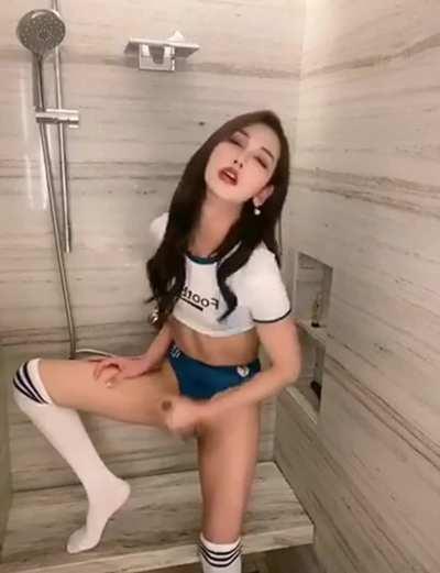 Thai tgirl pounds her dick to orgasm