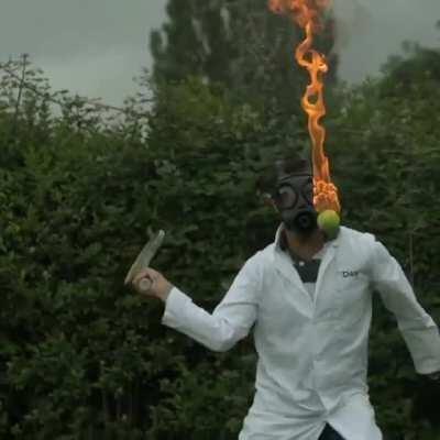 the image after hitting a flaming tennis ball