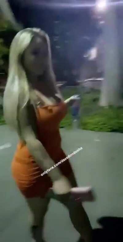 Busty women passing by