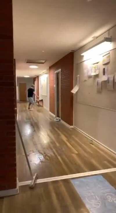 Sliding in a hallway