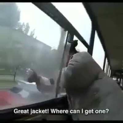 Guess you could say the guy in the jacket was...flaming