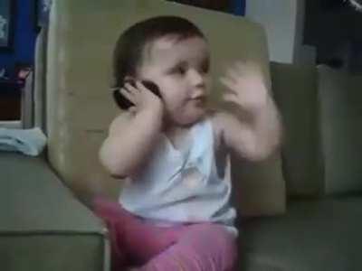 Child imitates her mother