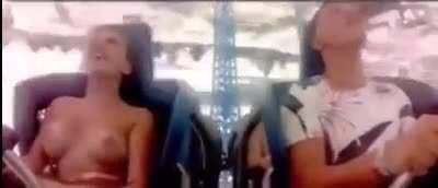 WCGW wearing a light flimsy shirt on a rollercoaster