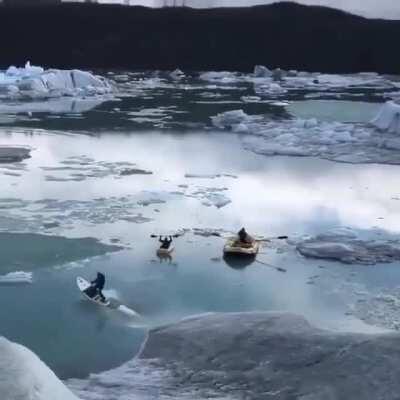 Paddleboarding down an ice ramp...
