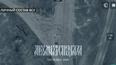 Dismounting Ukrainian soldiers get hit by drone drop grenade