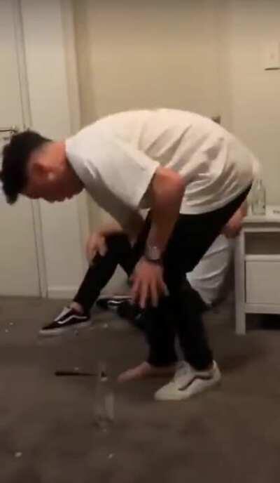 WCGW trying to kick a knife... blade down... and barefoot