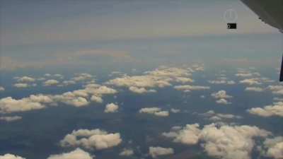 Footage of Ukrainian F-16 fighter jet on a combat sortie was captured by a Russian reconnaissance UAV over the Sumy region (05.2025)