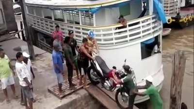 Not using a proper way to get the bike on the ship