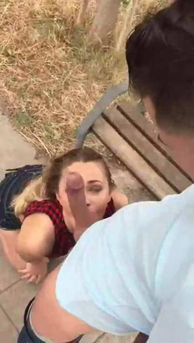 She Doesn't Forget Balls While Blowing Him Outside