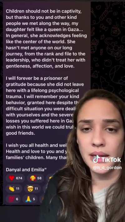 Released Israeli hostage writes beautiful letter of gratitude to Hamas