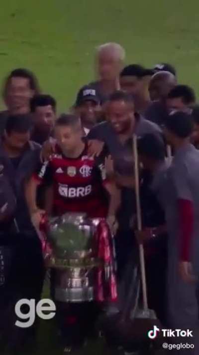 Brazilian soccer player Diego Ribas invited the stadium cleaners to celebrate his win during the Copa do Brasil in 2022.