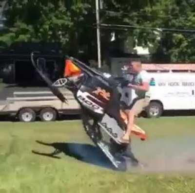 DBS showing off your snowmobile in the front yard