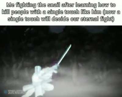 I had enough of the snail, I'm defeating him all by myself.