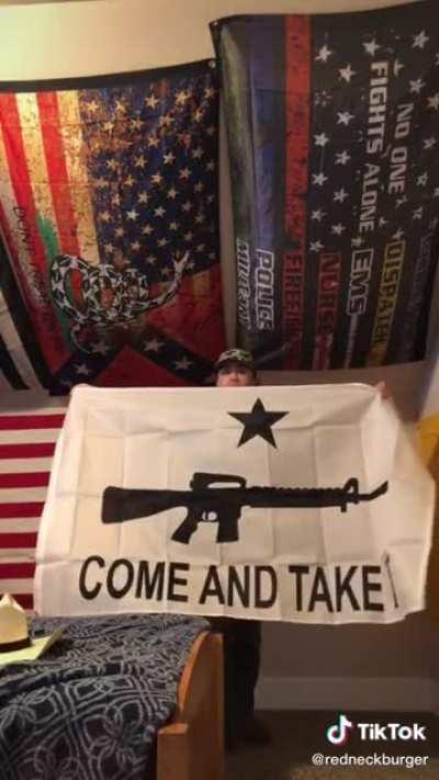 He finally bought enough flags to earn a free one! Time to unfold this bad boy and flex on tiktok