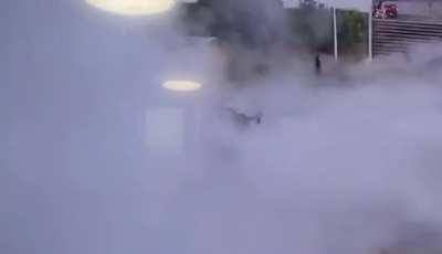 Another view oil tanker exploded inside a service area on the Ya'an expressway, igniting two cargo trucks, resulting in 2 deaths and 2 injuries.