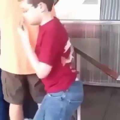 The way he checks around for anyone watching and still misses the guy recording...