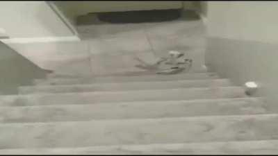 down the stairs I go