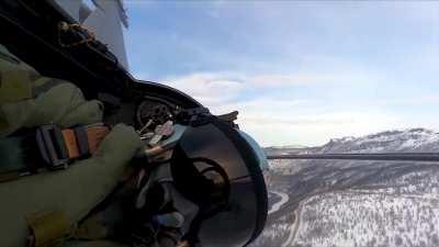A Gripen pilot from the Swedish Air Force explores the Norwegian landscape during the exercise Cold Response 2022