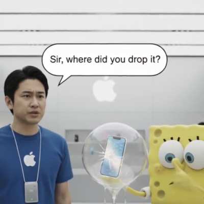 SpongeBob just walked into an Apple Store with a soaked iPhone 💦📱 (AI short experiment)