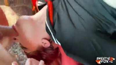 Schoolgirl cosplayer getting throatfucked