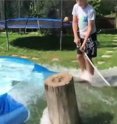 Displaying his sword skills