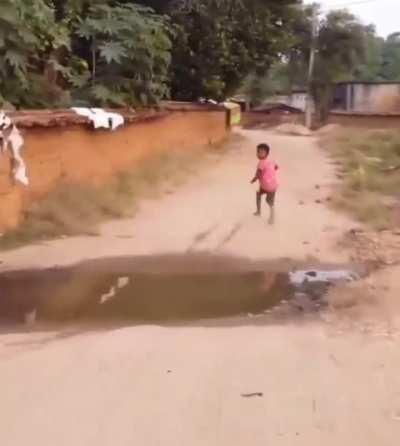 Village kids see a drone for the first time