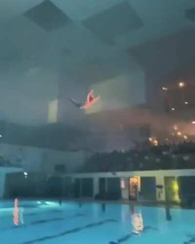 Belly Flop from the High Diving Plateform