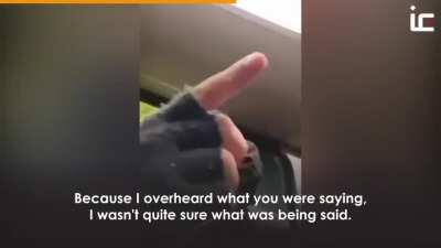 A Karen insults a man in a bus