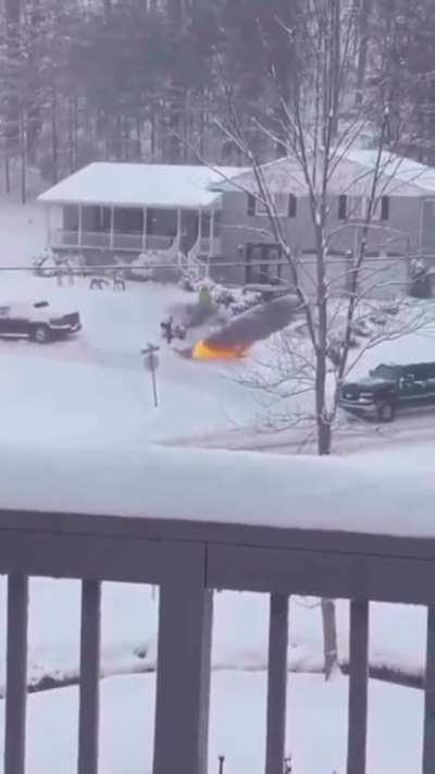 When you need to clear the snow, but the game is getting ready to begin.....