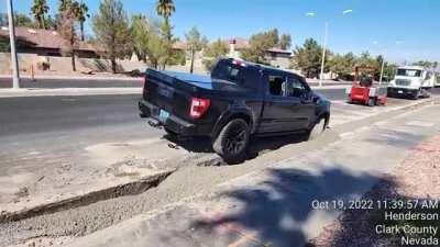 Idiot in a Shelby gets stuck in fresh cement