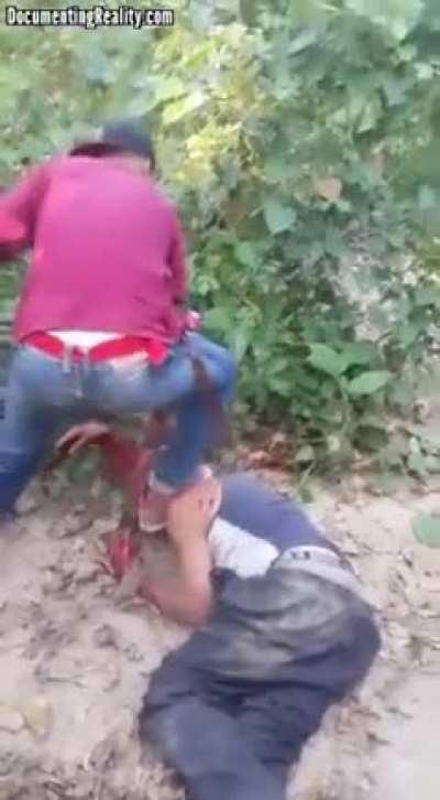 Guy gets killed by pickaxe