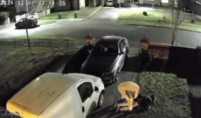 Man catches someone trying to steal from his van.