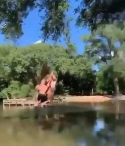 “What if we all jumped on together?” “Mike, you’re a genius! Darrel get the camera out!”