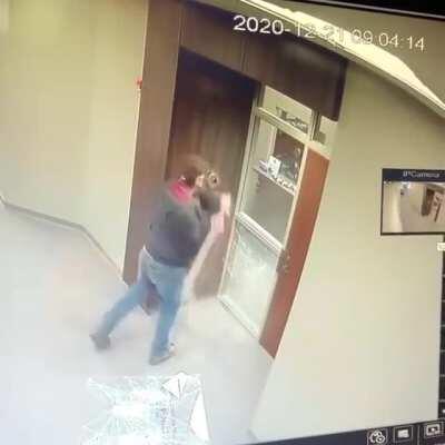 Dude wasn't joking when he said he was comin back with an axe.