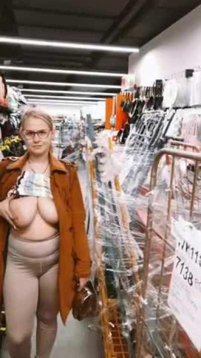 Sometimes I go to the stores to shop, and sometimes just to show off my huge boobs. Then I feel a little ashamed and a little excited at the same time.