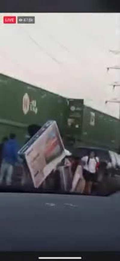 Looting freight trains now..