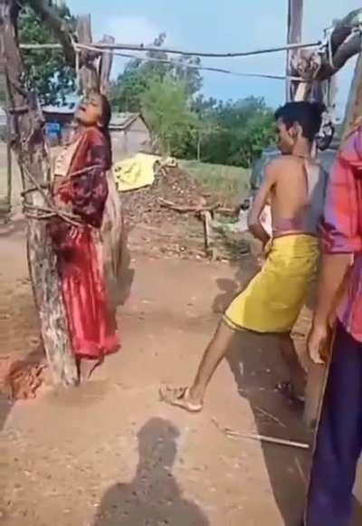 A dalit girl tied to a tree and beaten for entering the place in a village in Bihar where UCs live.