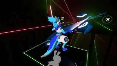 Got my proto avatar working in Beat Saber, and beat Barracuda for the first time!