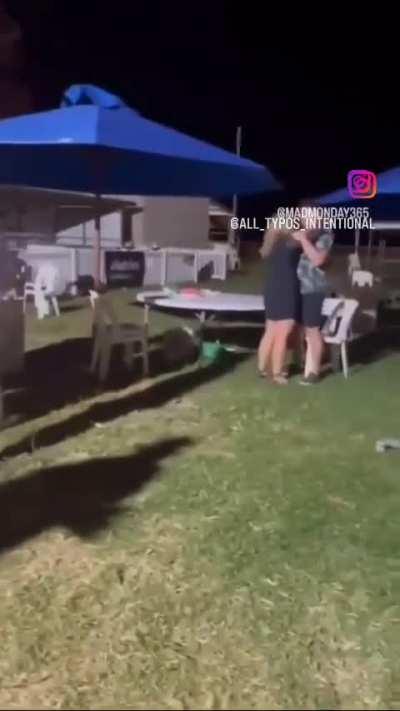 Oh-oh here she comes, watch out boy she'll chew you up! 