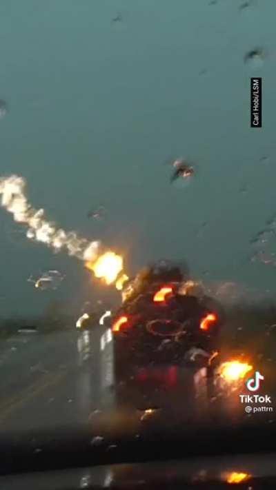 A Car got hit by lighting twice.