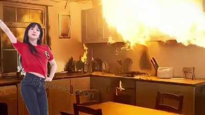 Pov: Your kitchen caught on fire and you are trying to calm down while waiting for 911 to rescue you