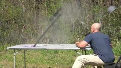 On 4/9/2021 gun channel host Kentucky Ballistics has hìs 50 caliber rifle explode in his face. A piece pierces his neck and lacerated his jugular. Failure was due to an extremely hot load of a SLAP (Saboted Light Armor Penatrator) round. Full video and Ke