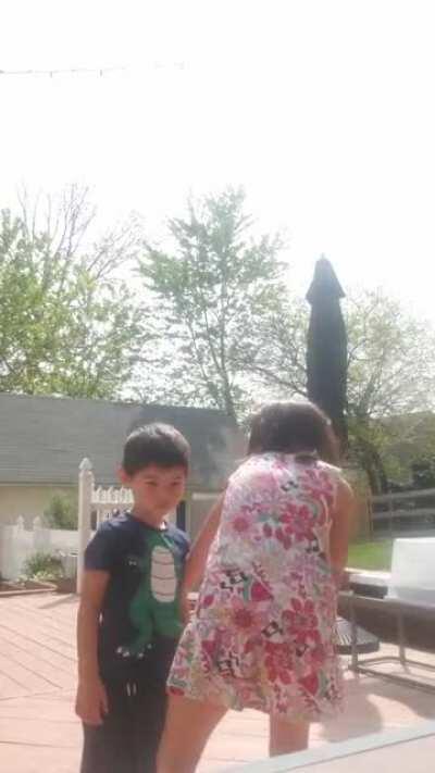 What kind of little surprises do you find on your phone after your kids have played around with it? This masterpiece of a home movie was filmed yesterday while I was doing some yardwork... sums up the big sister/little brother relationship pretty perfectl