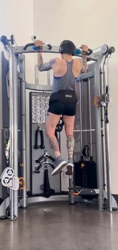 Weighted wide grip progression, 20 lbs added.