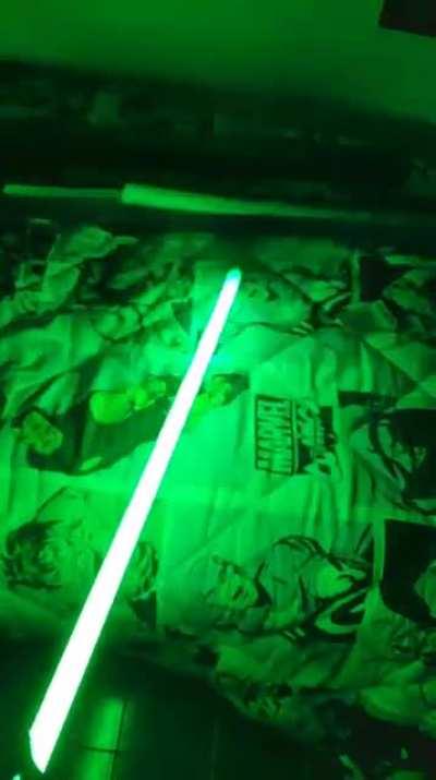 Bad ending, got my new lightsaber and the first dark test didn't end very well, now my chandelier has a light bulb broken